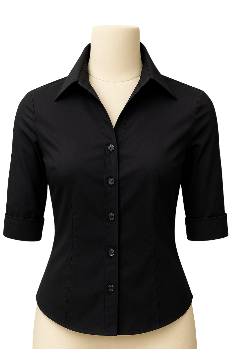 Fitted 3/4 Sleeve Black Shirt – Tailored UK Style
